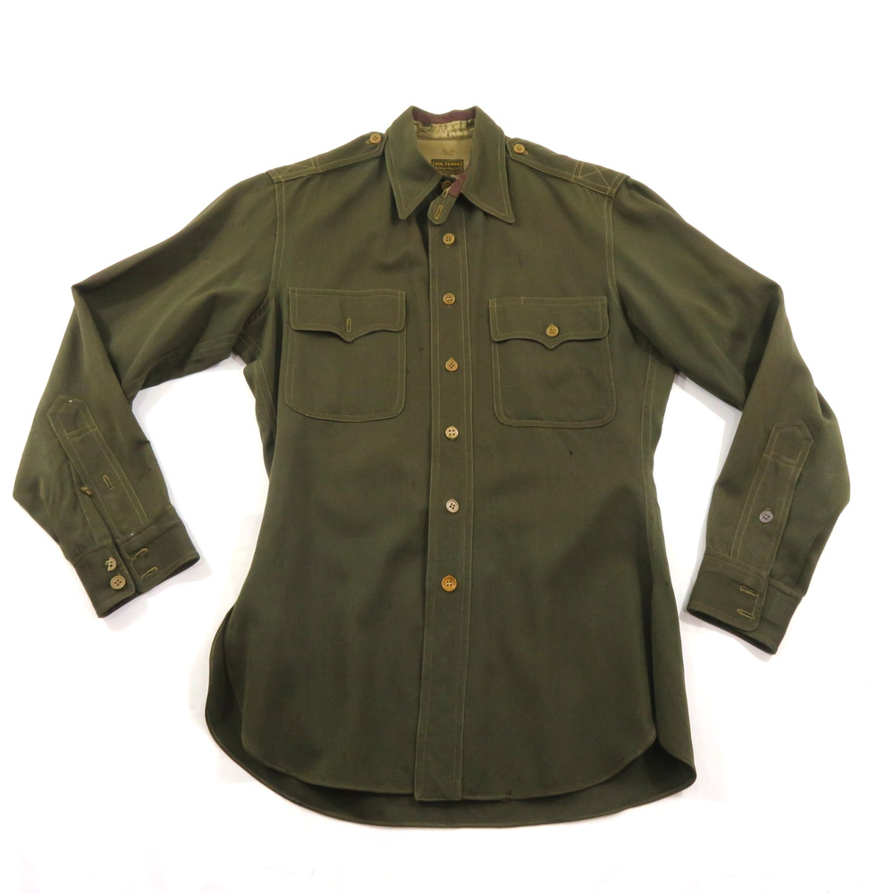 ARMY Officers Shirt Military Gabardine Chin Strap Sol Frank 1940s WW2